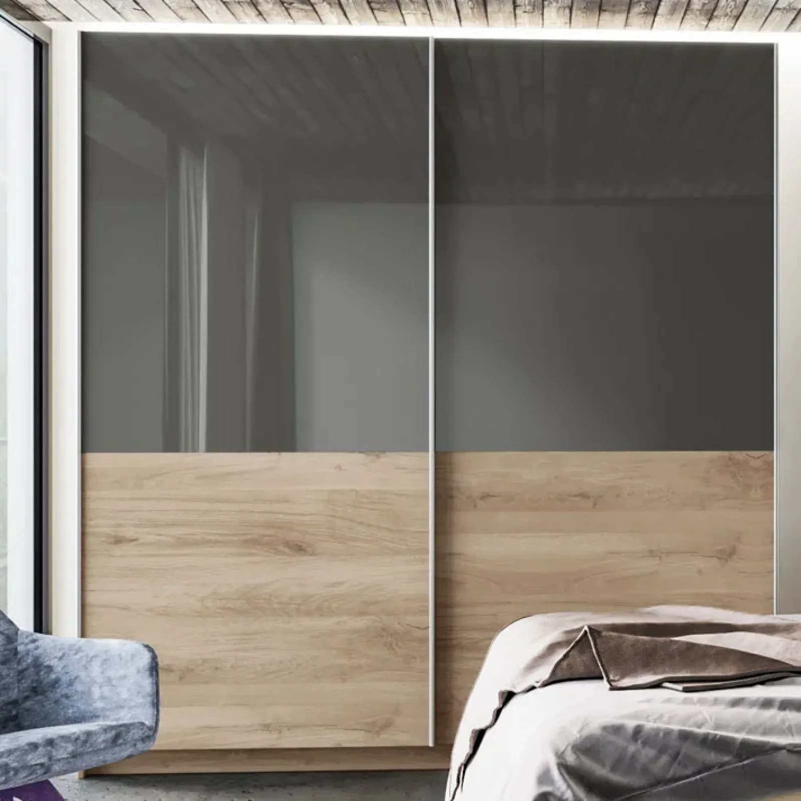 Garnero Arredamenti Camere Da Letto Complete|Camera Da Letto Completa-Camera da letto completa matrimoniale rovere antracite lucido Senna