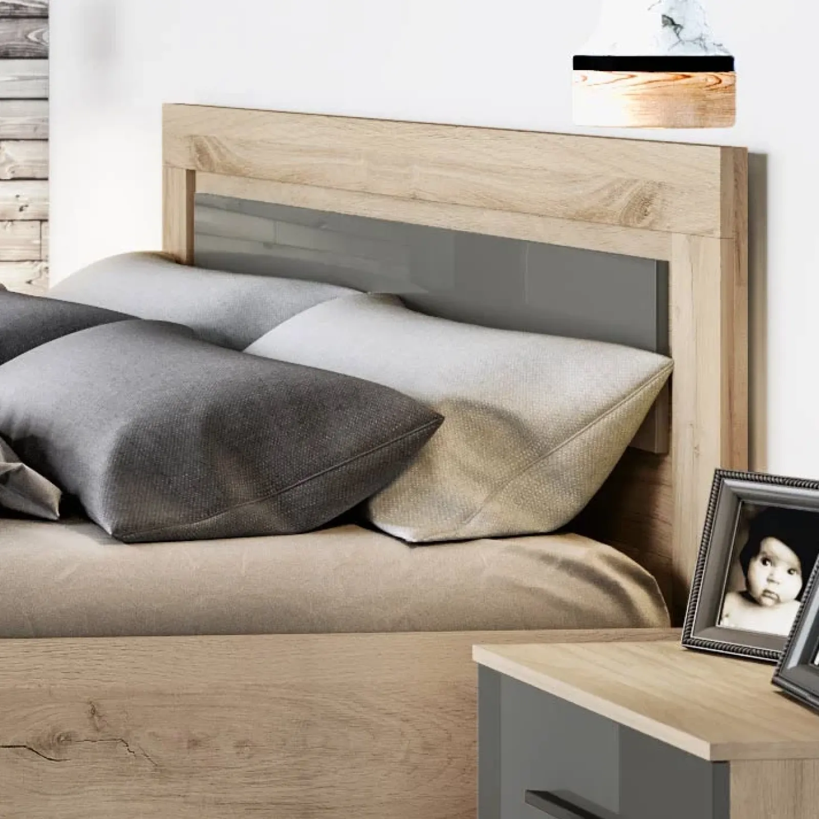 Garnero Arredamenti Camere Da Letto Complete|Camera Da Letto Completa-Camera da letto completa matrimoniale rovere antracite lucido Senna