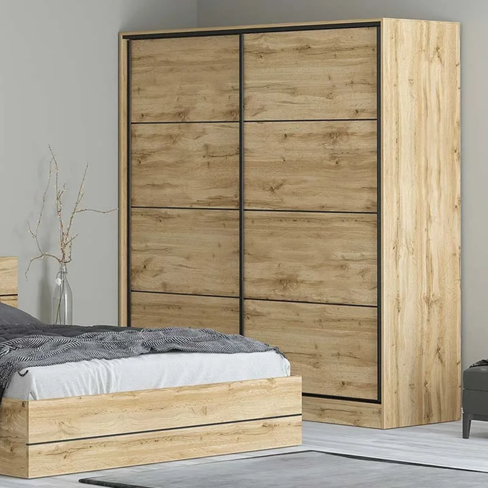 Garnero Arredamenti Camere Da Letto Complete|Camera Da Letto Completa-Camera da letto completa matrimoniale moderna quercia Tamika