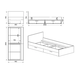 Garnero Arredamenti Camerette In Legno-Camera da letto completa 2 letti singoli grafite rovere rustico Fada