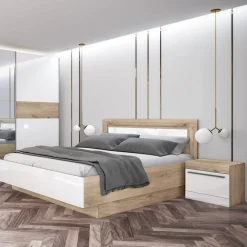 Garnero Arredamenti Camere Da Letto Complete|Camera Da Letto Completa-Camera da letto completa matrimoniale bianco lucido rovere sonoma Monaco