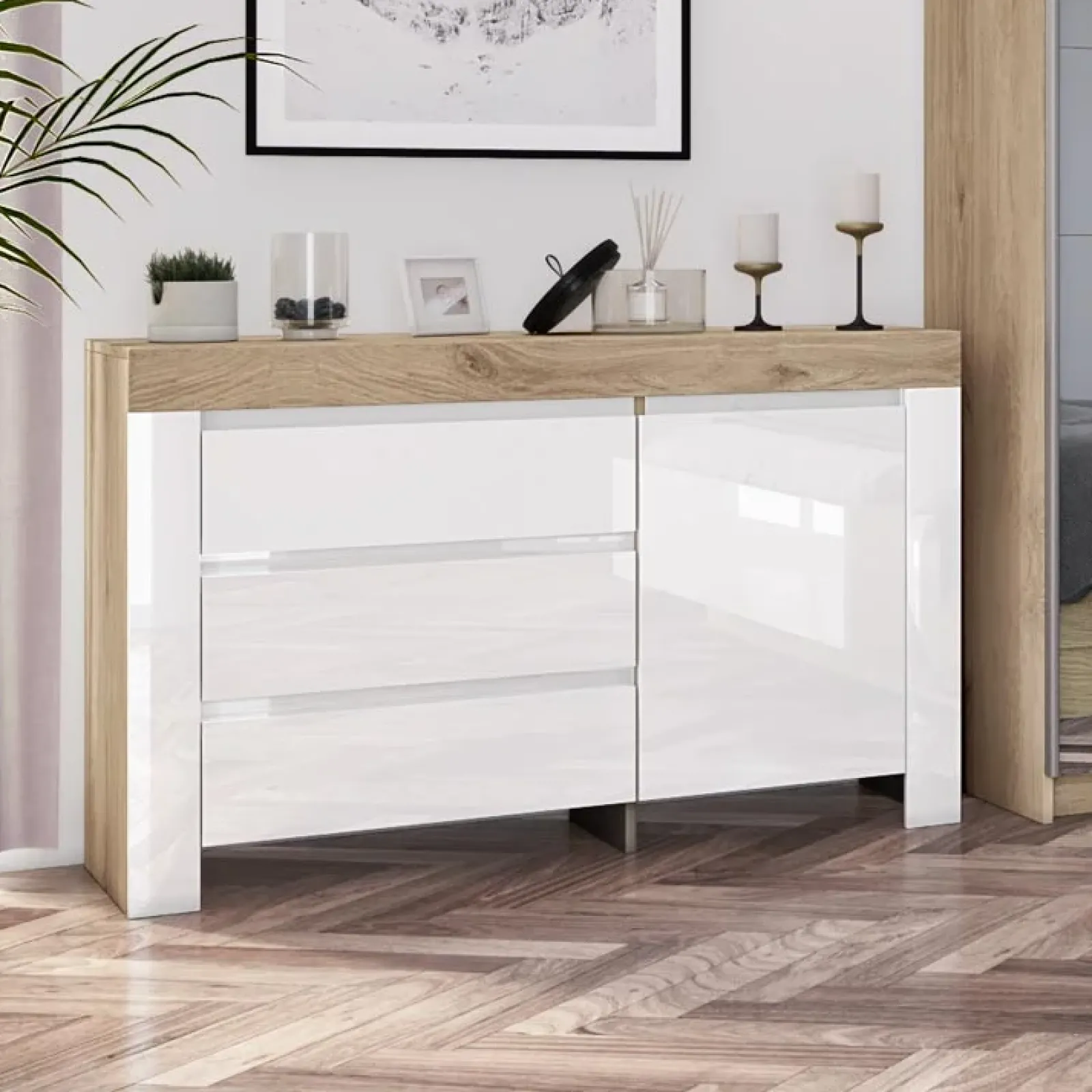 Garnero Arredamenti Camere Da Letto Complete|Camera Da Letto Completa-Camera da letto completa matrimoniale bianco lucido rovere sonoma Monaco