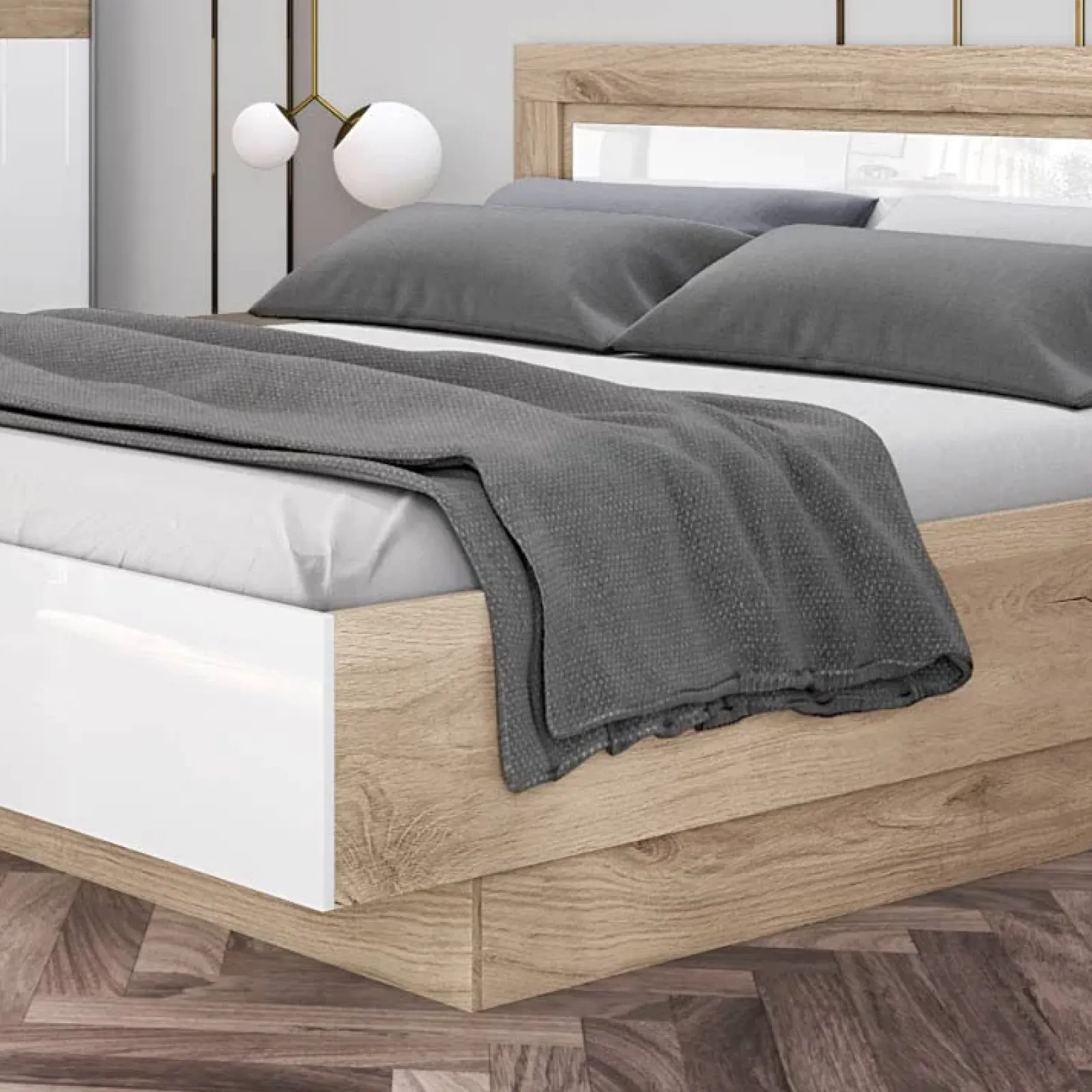 Garnero Arredamenti Camere Da Letto Complete|Camera Da Letto Completa-Camera da letto completa matrimoniale bianco lucido rovere sonoma Monaco