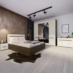 Garnero Arredamenti Camere Da Letto Complete|Camera Da Letto Completa-Camera da letto moderna completa matrimoniale noce champagne Brasilia