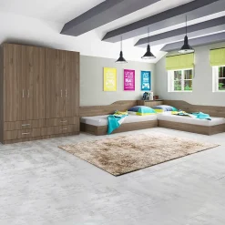 Garnero Arredamenti Camerette In Legno-Camera doppio letto completa design Caronte Noce