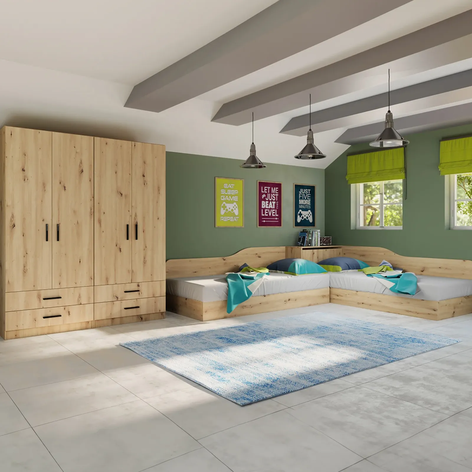 Garnero Arredamenti Camerette In Legno-Camera doppio letto completa design Caronte Rovere Rustico