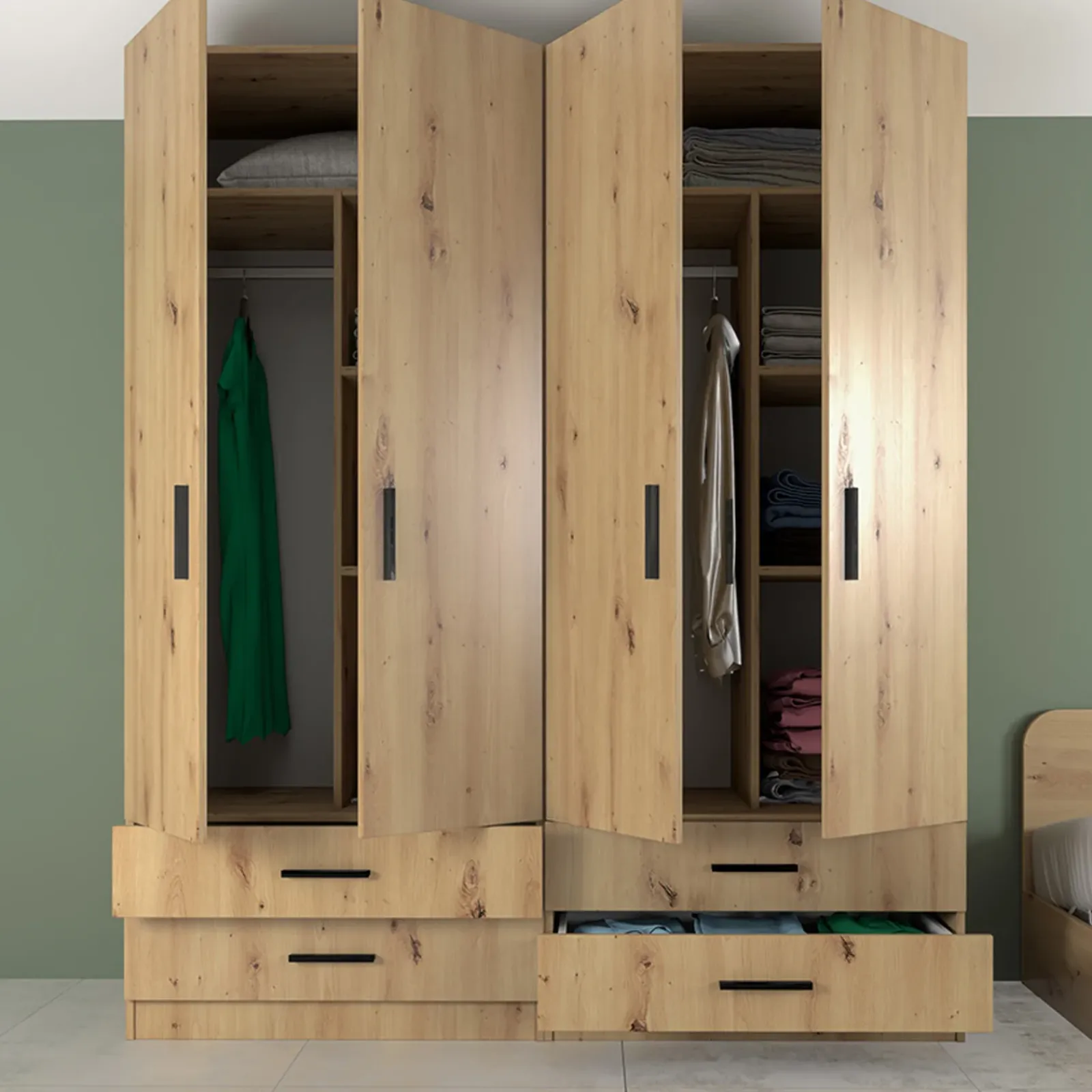 Garnero Arredamenti Camerette In Legno-Camera doppio letto completa design Caronte Rovere Rustico