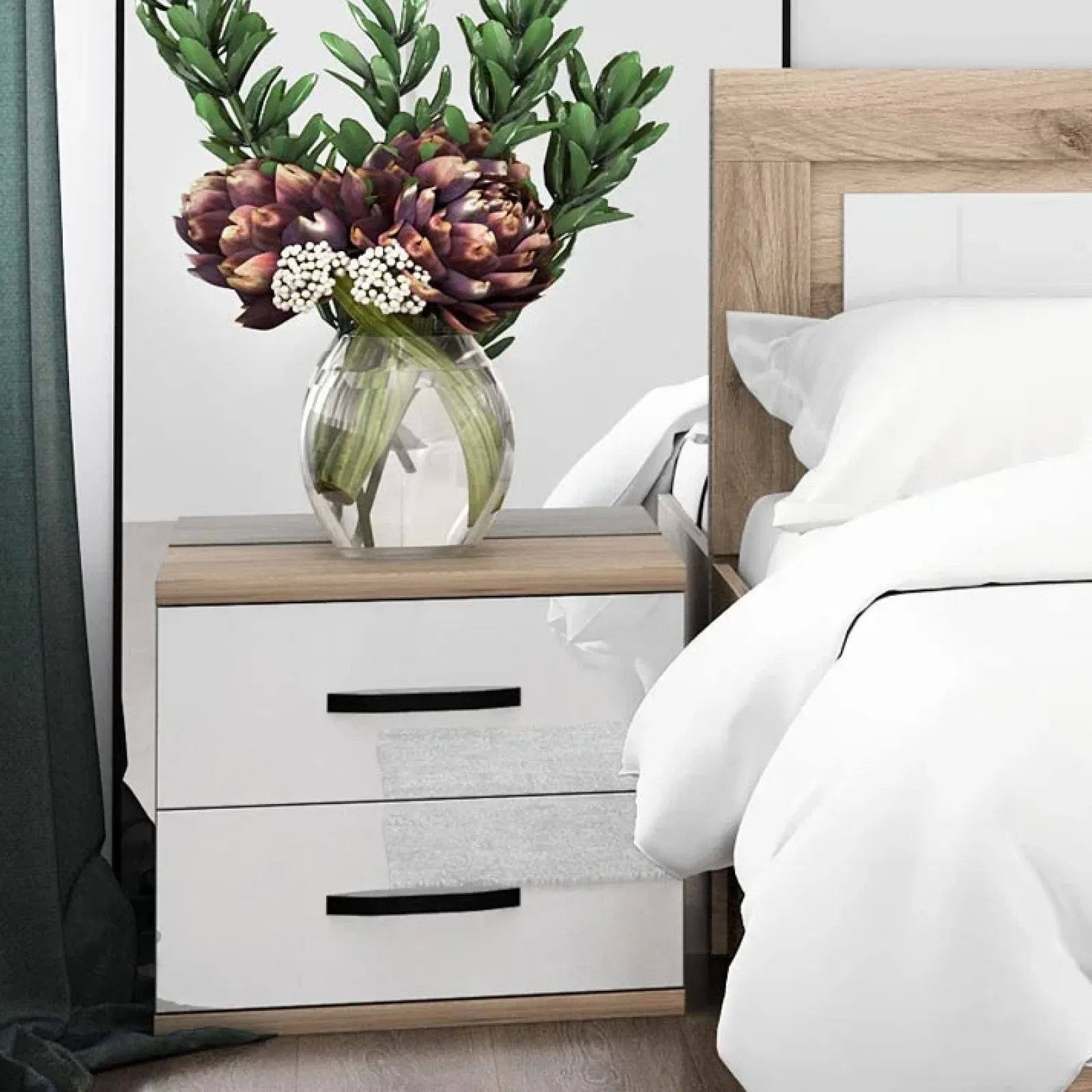 Garnero Arredamenti Camere Da Letto Complete|Camera Da Letto Completa-Camera letto completa matrimoniale rovere sonoma bianco lucido Panama