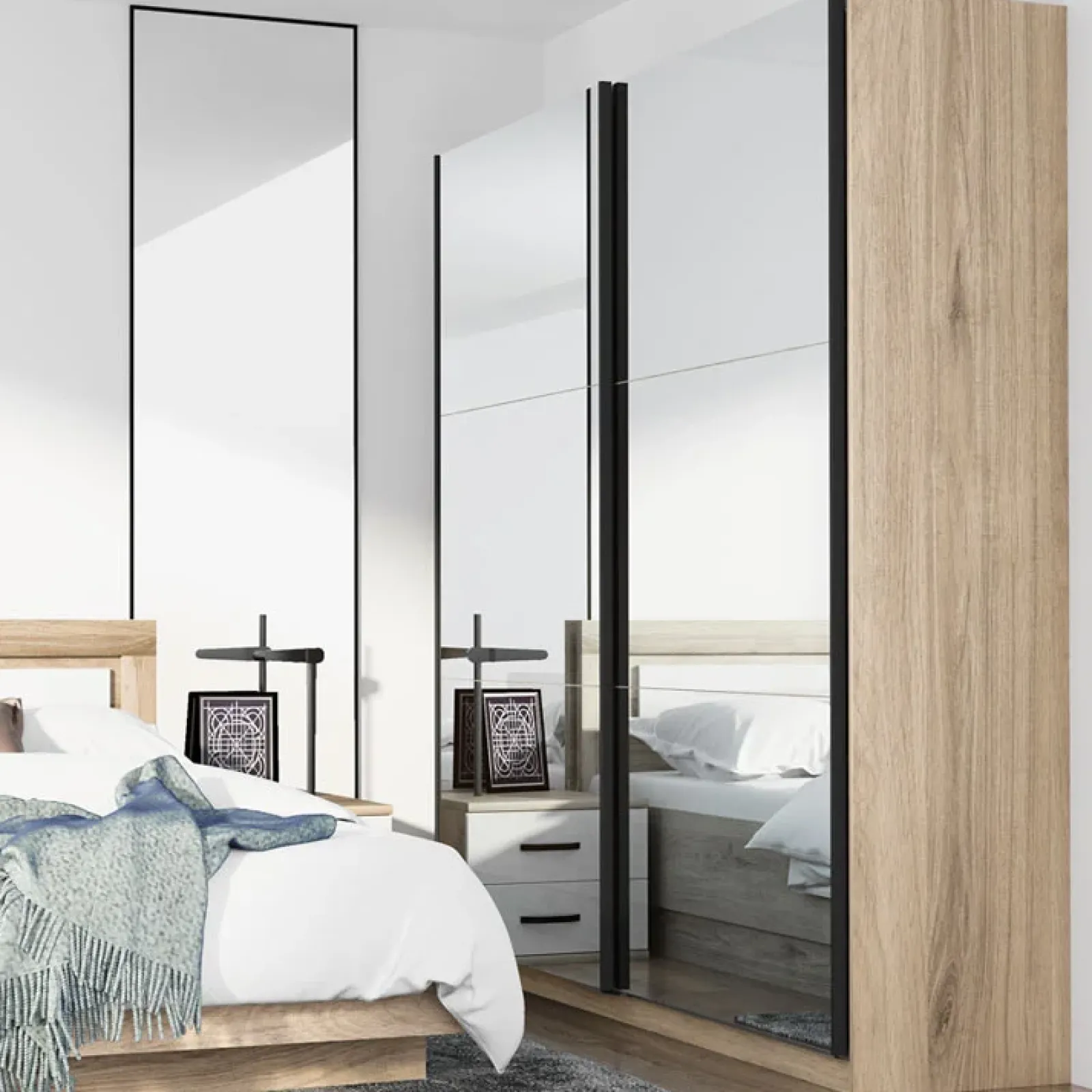 Garnero Arredamenti Camere Da Letto Complete|Camera Da Letto Completa-Camera letto completa matrimoniale rovere sonoma bianco lucido Panama