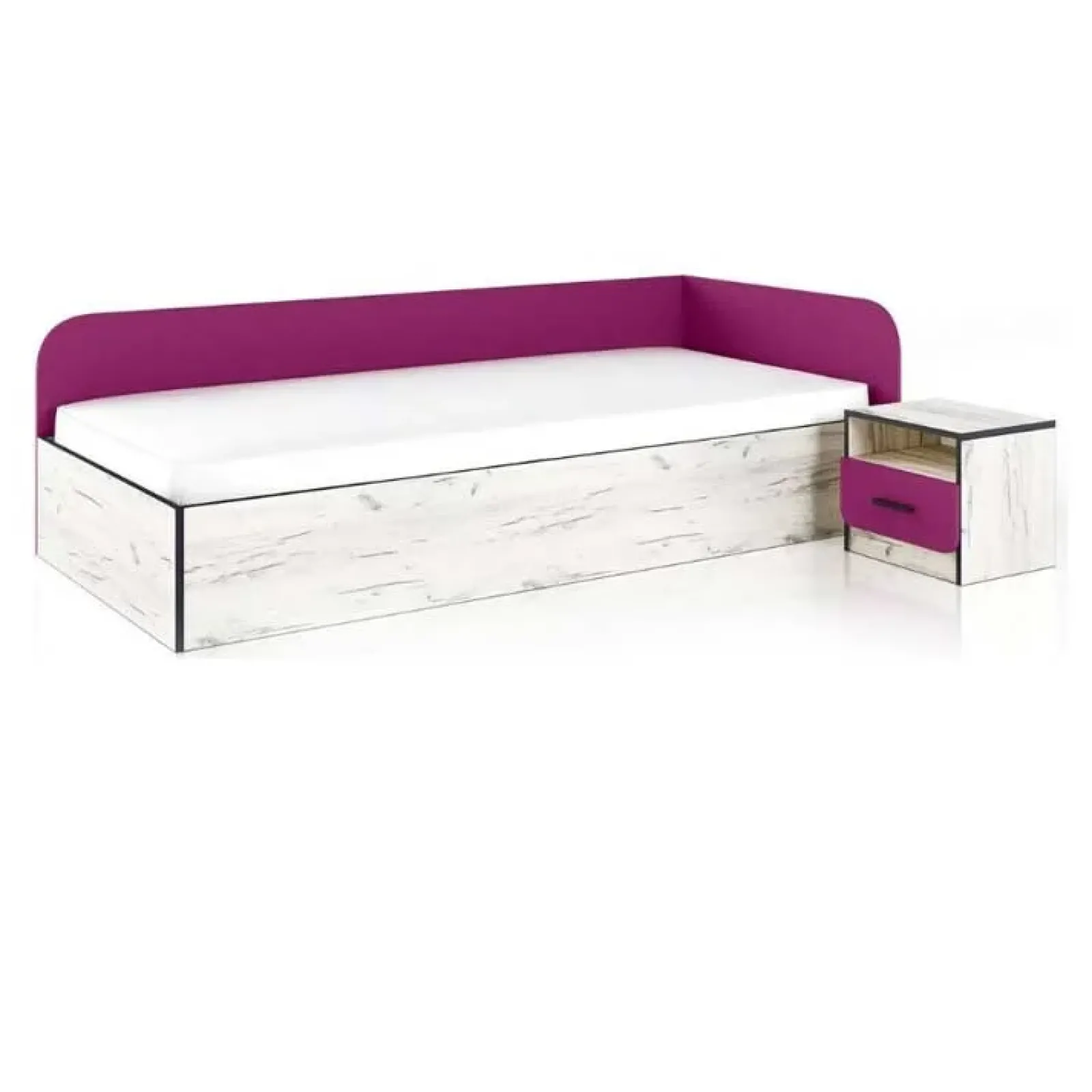 Garnero Arredamenti Camerette Colorate-Cameretta 1 letto contenitore completa bambini pino bianco fucsia Ford