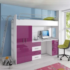 Garnero Arredamenti Camerette A Ponte-Cameretta a soppalco per bambini bianco viola lucido Luca Bianco Lucido - Viola