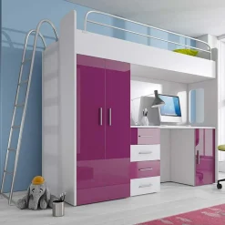 Garnero Arredamenti Camerette A Ponte-Cameretta a soppalco per bambini bianco viola lucido Luca Bianco Lucido - Viola