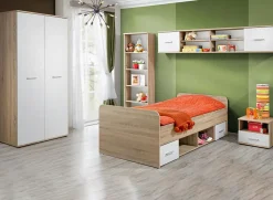 Garnero Arredamenti Camerette In Legno-Cameretta bambini 1 letto singolo quercia sonoma bianco opaco Ciak 1