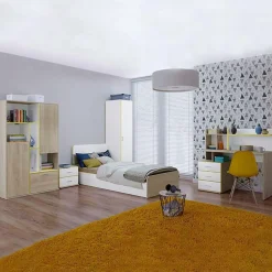 Garnero Arredamenti Camerette In Legno|Camerette Colorate-Cameretta bambini completa 1 letto singolo rovere bianco giallo Eros