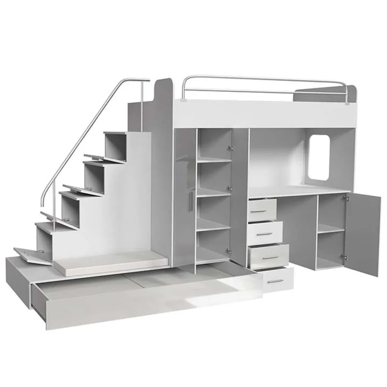 Garnero Arredamenti Camerette Colorate|Camerette A Ponte-Cameretta bambini completa 2 letti singoli bianco nero Diego Gihome® Bianco Lucido - Nero Lucido