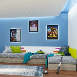 Garnero Arredamenti Camerette Colorate-Cameretta bambini completa 2 letti contenitore rovere bianco opaco verde Noemi