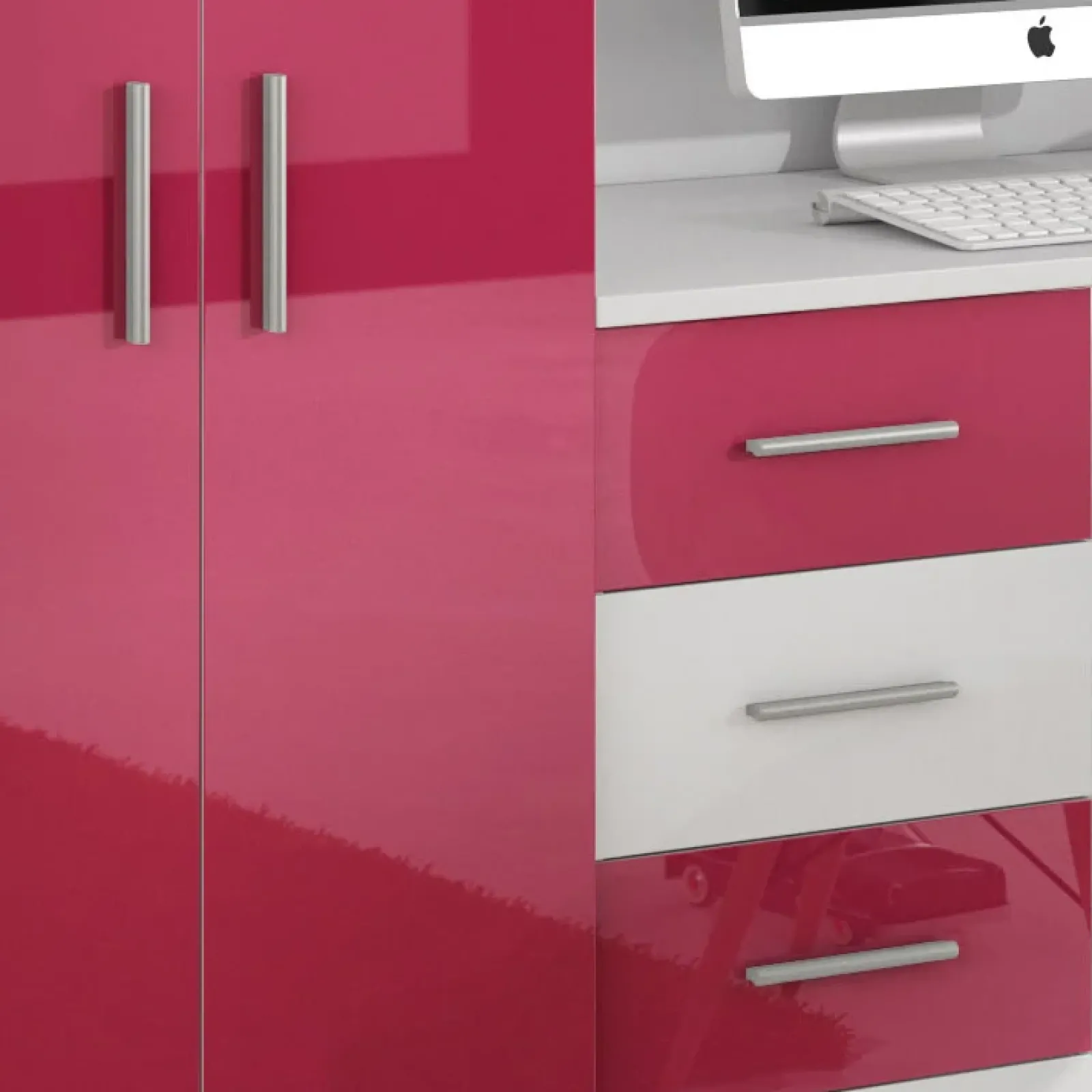 Garnero Arredamenti Camerette Colorate|Camerette A Ponte-Cameretta bambini completa 2 letti singoli bianco rosa Diego Gihome® Bianco Lucido - Rosa