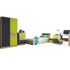 Garnero Arredamenti Camerette Colorate-Cameretta bambini rovere verde mela grafite armadio letto comodino cassettiera scrivania Cooper