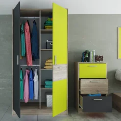 Garnero Arredamenti Camerette Colorate-Cameretta bambini rovere verde mela grafite armadio letto comodino cassettiera scrivania Cooper