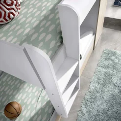 Garnero Arredamenti Camerette In Legno|Camerette A Ponte-Cameretta bambini 244x150cm 3 letti soppalco reversibile rovere bianco Damian Bianco Opaco - Rovere