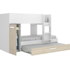 Garnero Arredamenti Camerette In Legno|Camerette A Ponte-Cameretta bambini 244x150cm 3 letti soppalco reversibile rovere bianco Damian Bianco Opaco - Rovere