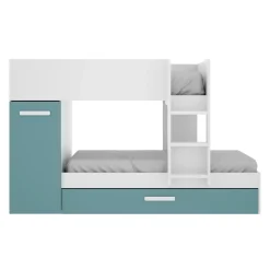 Garnero Arredamenti Camerette A Ponte-Cameretta bambini 244x150cm 3 letti soppalco reversibile bianco turchese Damian Bianco Opaco - Azzurro