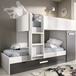 Garnero Arredamenti Camerette A Ponte-Cameretta bambini 244x150cm 3 letti soppalco reversibile bianco grafite Damian Bianco Opaco - Grafite