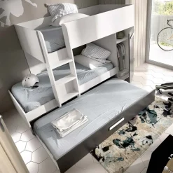 Garnero Arredamenti Camerette A Ponte-Cameretta bambini 244x150cm 3 letti soppalco reversibile bianco grafite Damian Bianco Opaco - Grafite