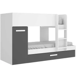 Garnero Arredamenti Camerette A Ponte-Cameretta bambini 244x150cm 3 letti soppalco reversibile bianco grafite Damian Bianco Opaco - Grafite