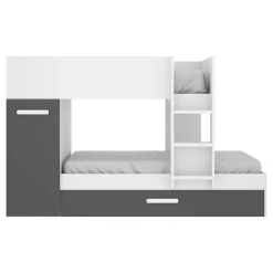 Garnero Arredamenti Camerette A Ponte-Cameretta bambini 244x150cm 3 letti soppalco reversibile bianco grafite Damian Bianco Opaco - Grafite
