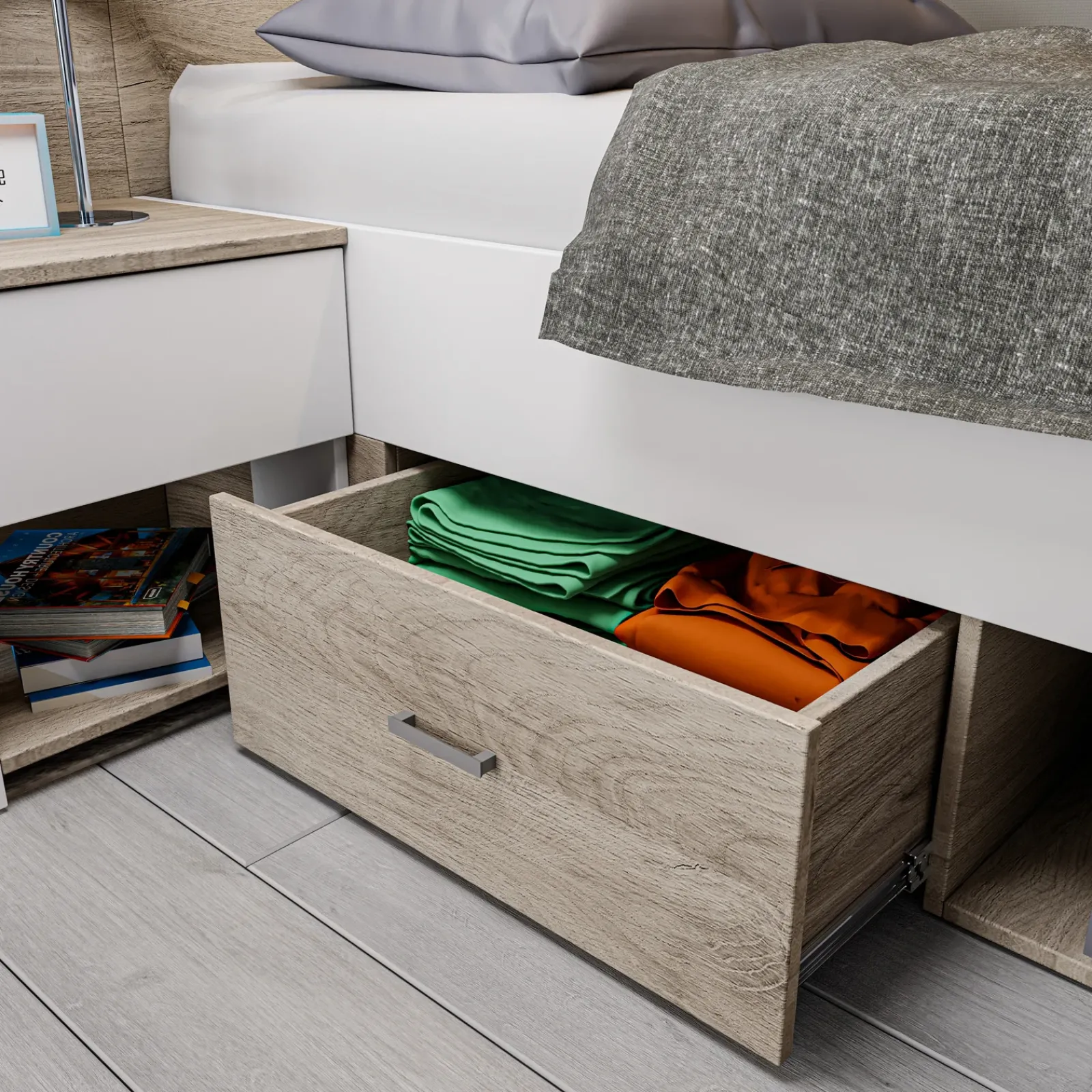 Garnero Arredamenti Camerette Colorate|Camerette In Legno-Cameretta completa bambini 1 letto singolo rovere bianco Francesco Gihome®