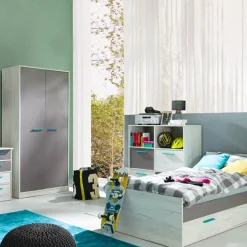 Garnero Arredamenti Camerette Colorate-Cameretta completa con letto singolo pino bianco grigio blu Maya Gihome®