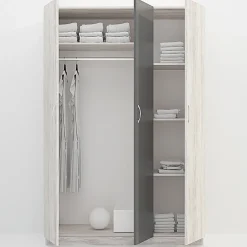 Garnero Arredamenti Camerette In Legno-Cameretta completa con letto una piazza e mezza, comò e armadio 3 ante bianco frassinato grigio Cesare Bianco Frassinato - Grigio