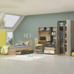 Garnero Arredamenti Camerette Colorate|Camerette In Legno-Cameretta completa per bambini rovere antracite bianco Chiaretto
