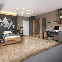 Garnero Arredamenti Camerette In Legno-Cameretta completa singola grafite rovere rustico Fada