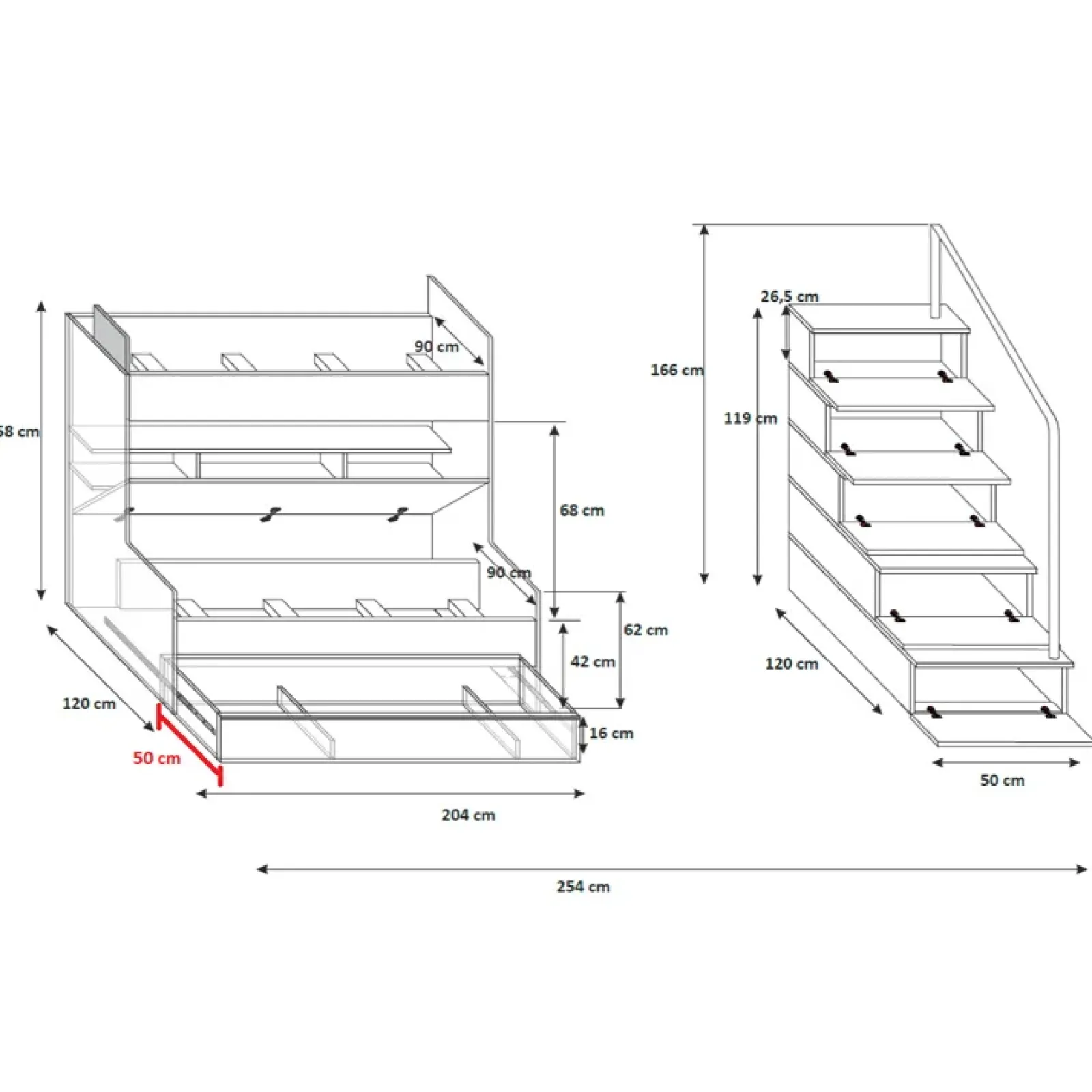 Garnero Arredamenti Camerette Colorate|Camerette A Ponte-Cameretta con soppalco 2 letti singoli bianca nera Enrico Gihome® Bianco Lucido - Nero Lucido