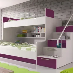 Garnero Arredamenti Camerette Colorate|Camerette A Ponte-Cameretta con soppalco 2 letti singoli bianca viola Enrico Gihome® Bianco Lucido - Viola