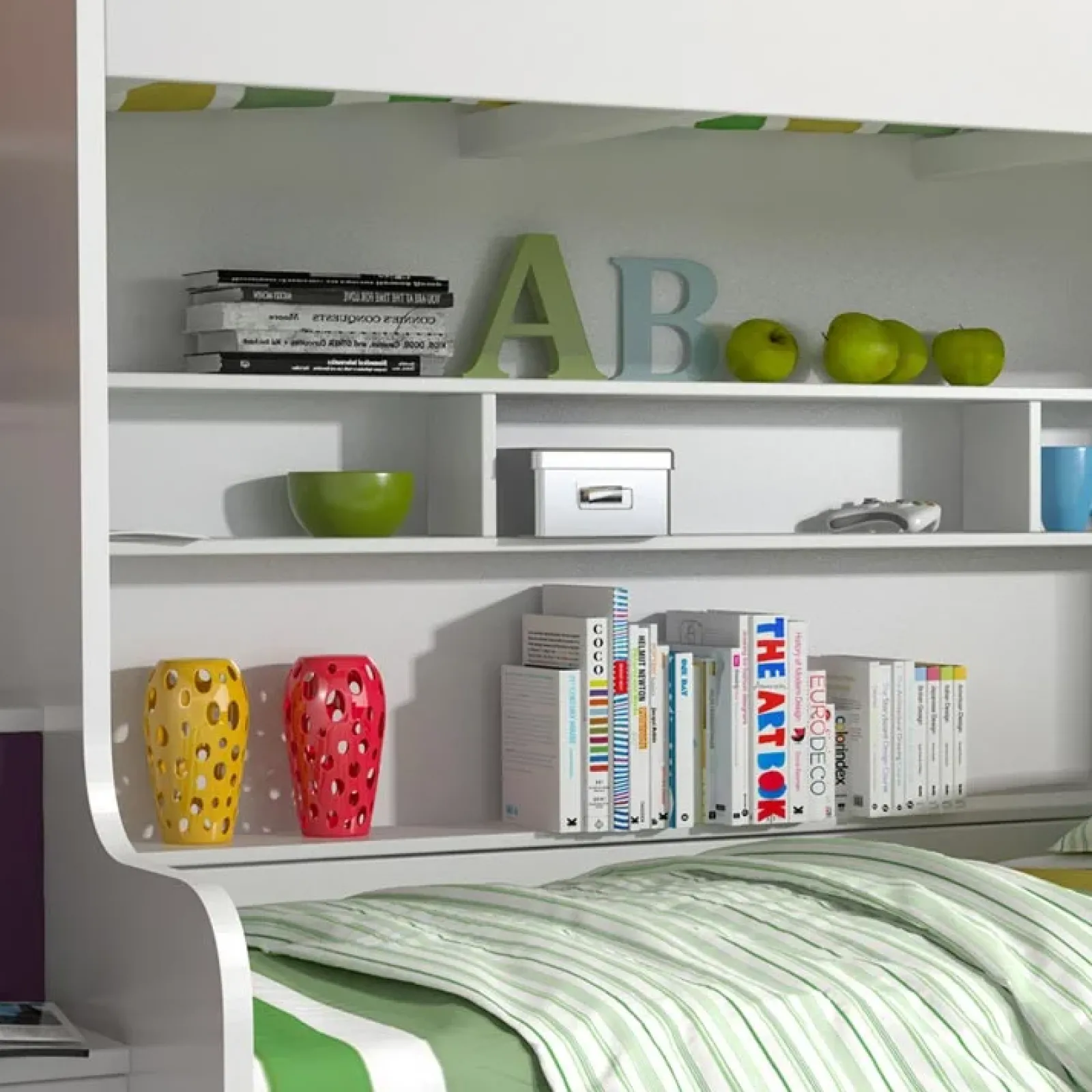 Garnero Arredamenti Camerette Colorate|Camerette A Ponte-Cameretta con soppalco 2 letti singoli bianca viola Enrico Gihome® Bianco Lucido - Viola