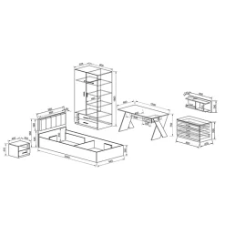 Garnero Arredamenti Camerette Colorate-Cameretta per bambini 1 letto singolo contenitore bianco rustico turchese Zadar Bianco Frassinato - Azzurro