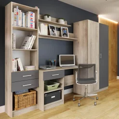 Garnero Arredamenti Camerette Colorate|Camerette In Legno-Cameretta per bambini completa 1 letto con cassettoni rovere grigio Kabala