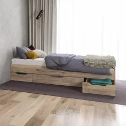Garnero Arredamenti Camerette Colorate|Camerette In Legno-Cameretta per bambini completa 1 letto con cassettoni rovere grigio Kabala