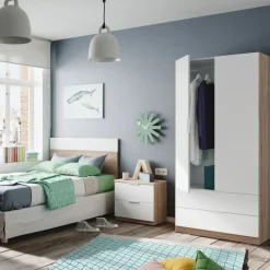 Garnero Arredamenti Camerette Colorate|Camerette In Legno-Cameretta per bambini con testiera comodino armadio rovere bianco Abbey