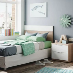 Garnero Arredamenti Camerette Colorate|Camerette In Legno-Cameretta per bambini con testiera comodino armadio rovere bianco Abbey