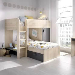 Garnero Arredamenti Camerette In Legno|Camerette A Ponte-Cameretta 255x109cm 2 letti a soppalco reversibile rovere grafite Sole Rovere - Grafite