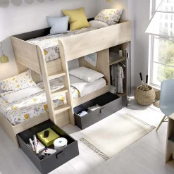 Garnero Arredamenti Camerette In Legno|Camerette A Ponte-Cameretta 255x109cm 2 letti a soppalco reversibile rovere grafite Sole Rovere - Grafite