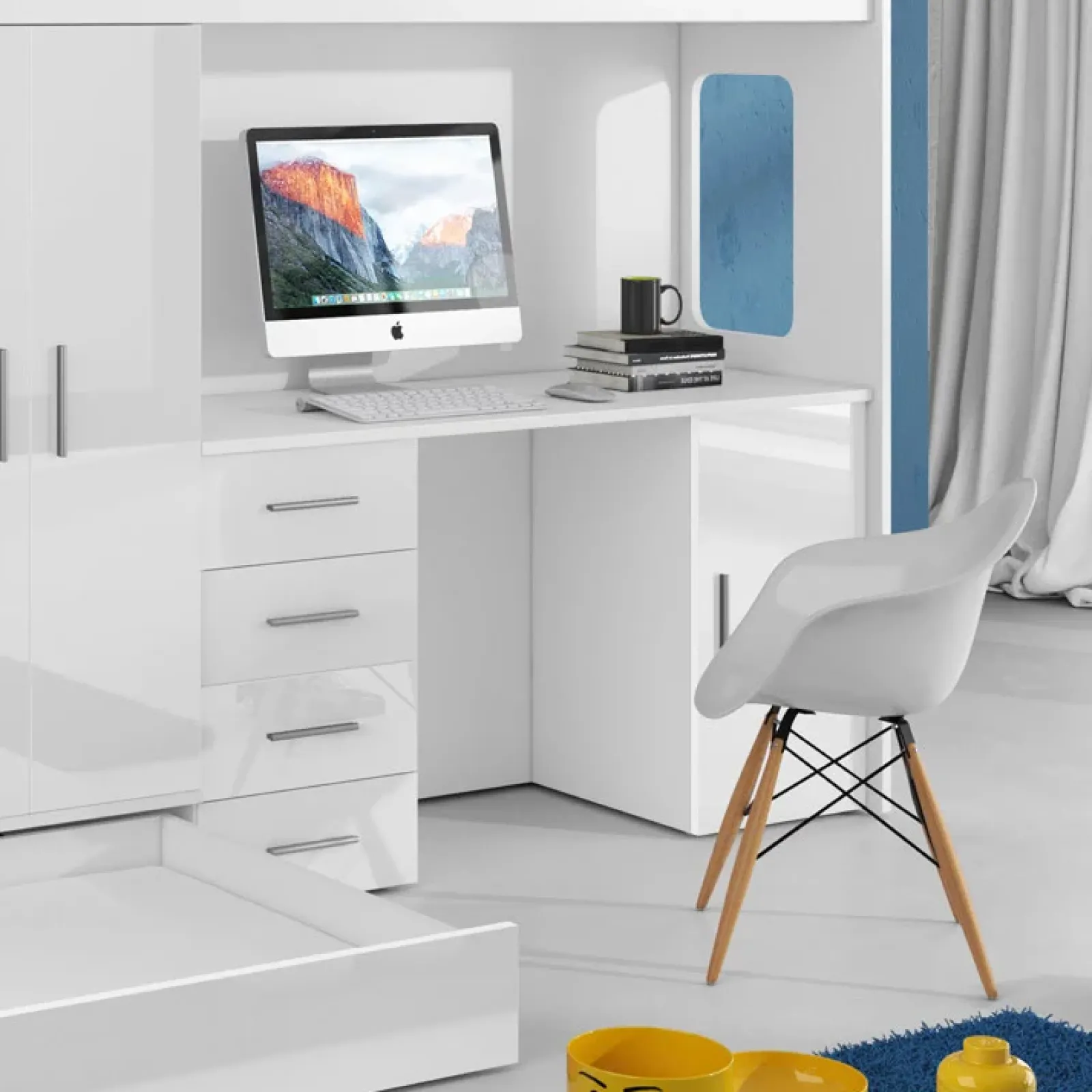 Garnero Arredamenti Camerette A Ponte-Cameretta 324x86cm 2 letti singoli completa bianco Diego Gihome® Bianco Lucido