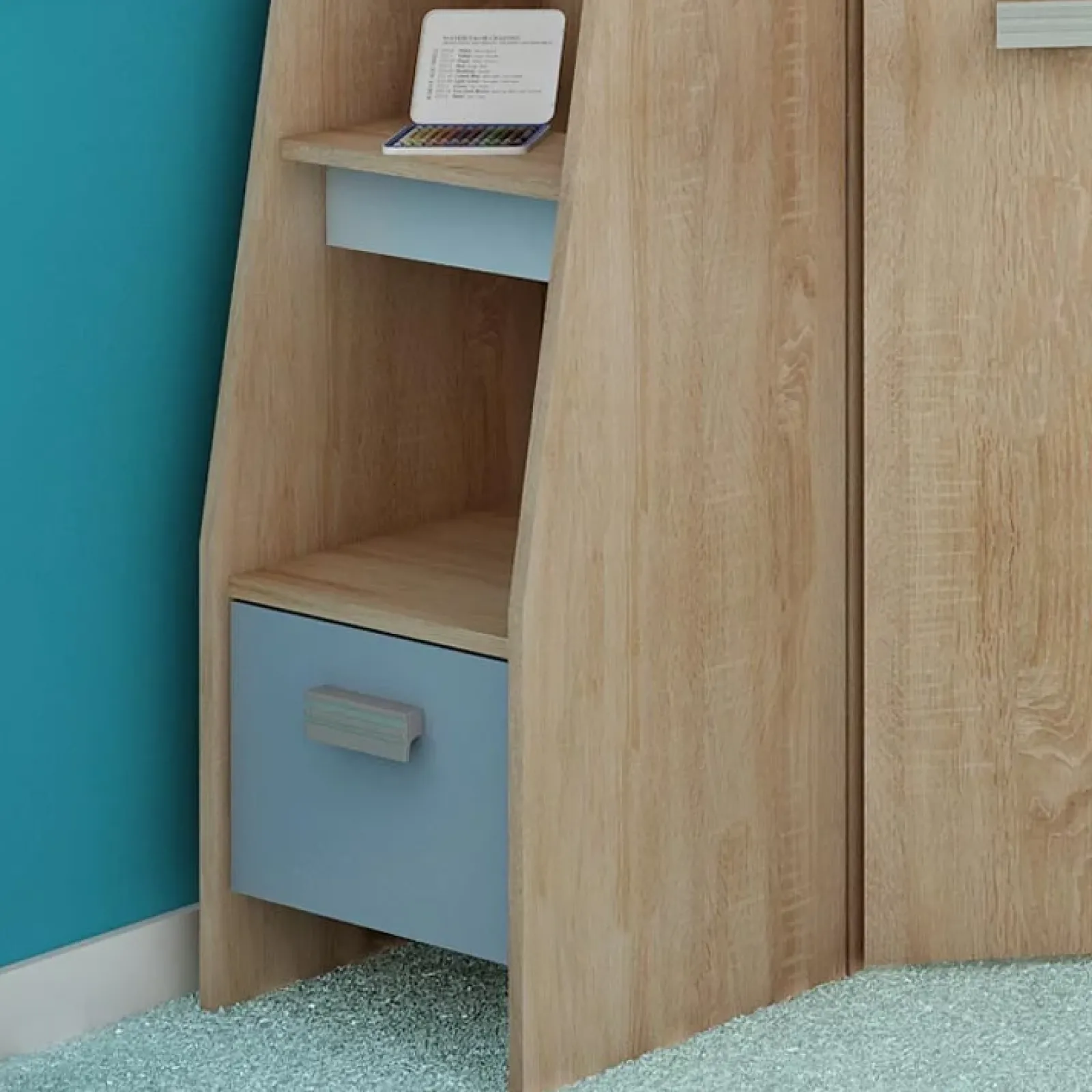 Garnero Arredamenti Camerette Colorate|Camerette In Legno-Cameretta 204x120cm 1 letto singolo completa sinistra rovere blu Dollie Gihome® Rovere - Azzurro