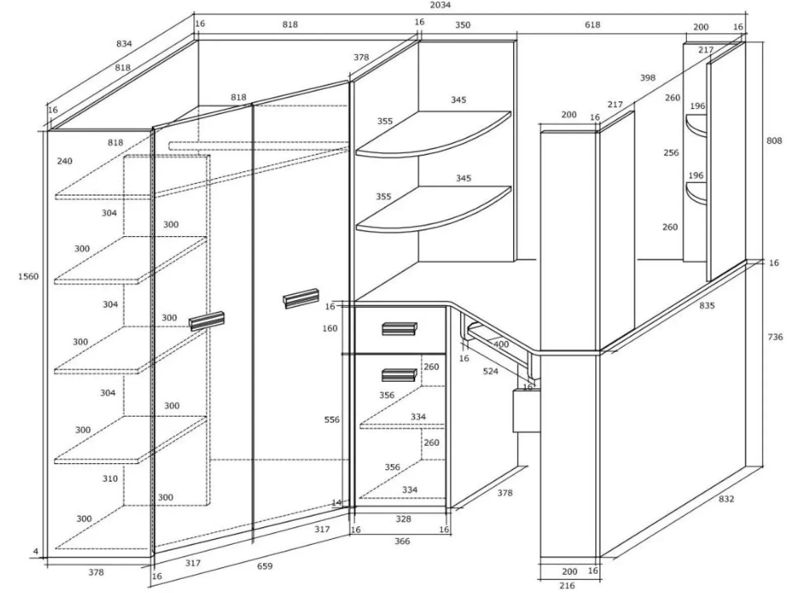 Garnero Arredamenti Camerette Colorate|Camerette In Legno-Cameretta 204x120cm 1 letto singolo completa sinistra rovere blu Dollie Gihome® Rovere - Azzurro