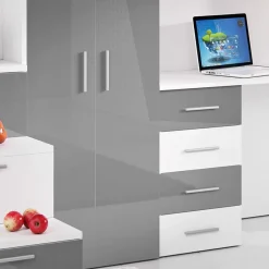 Garnero Arredamenti Camerette A Ponte-Cameretta 254x120cm 1 letto soppalco bianco grigio lucido Simone Gihome® Bianco Lucido - Grigio