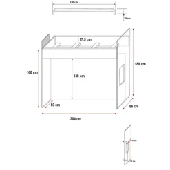 Garnero Arredamenti Camerette A Ponte-Cameretta 254x120cm 1 letto soppalco bianco grigio lucido Simone Gihome® Bianco Lucido - Grigio